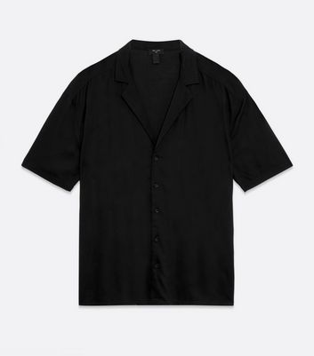 Black Deep V Neck Short Sleeve Shirt | New Look