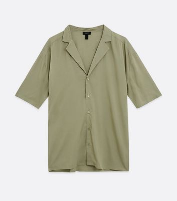 Olive Deep V Neck Short Sleeve Shirt