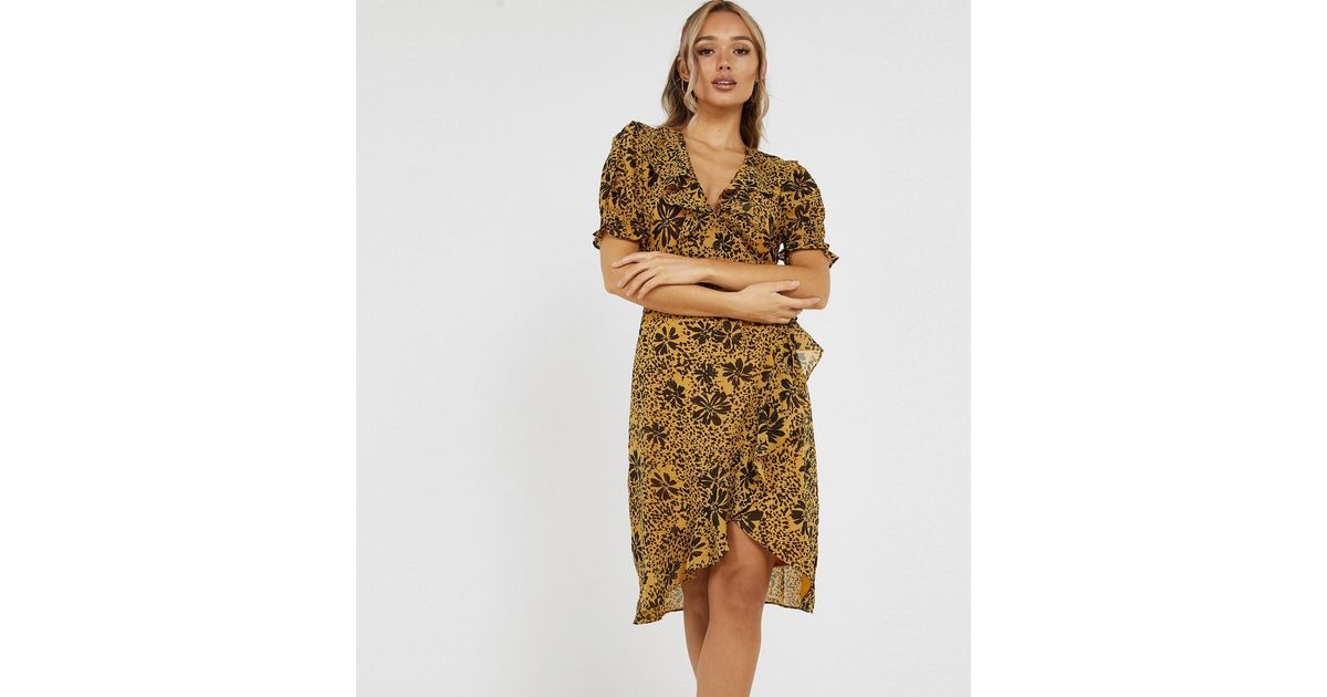 QUIZ Mustard Floral Animal Print Dress New Look