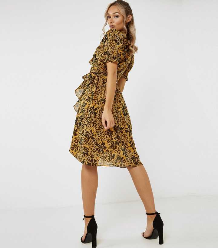 QUIZ Mustard Floral Animal Print Dress | New Look