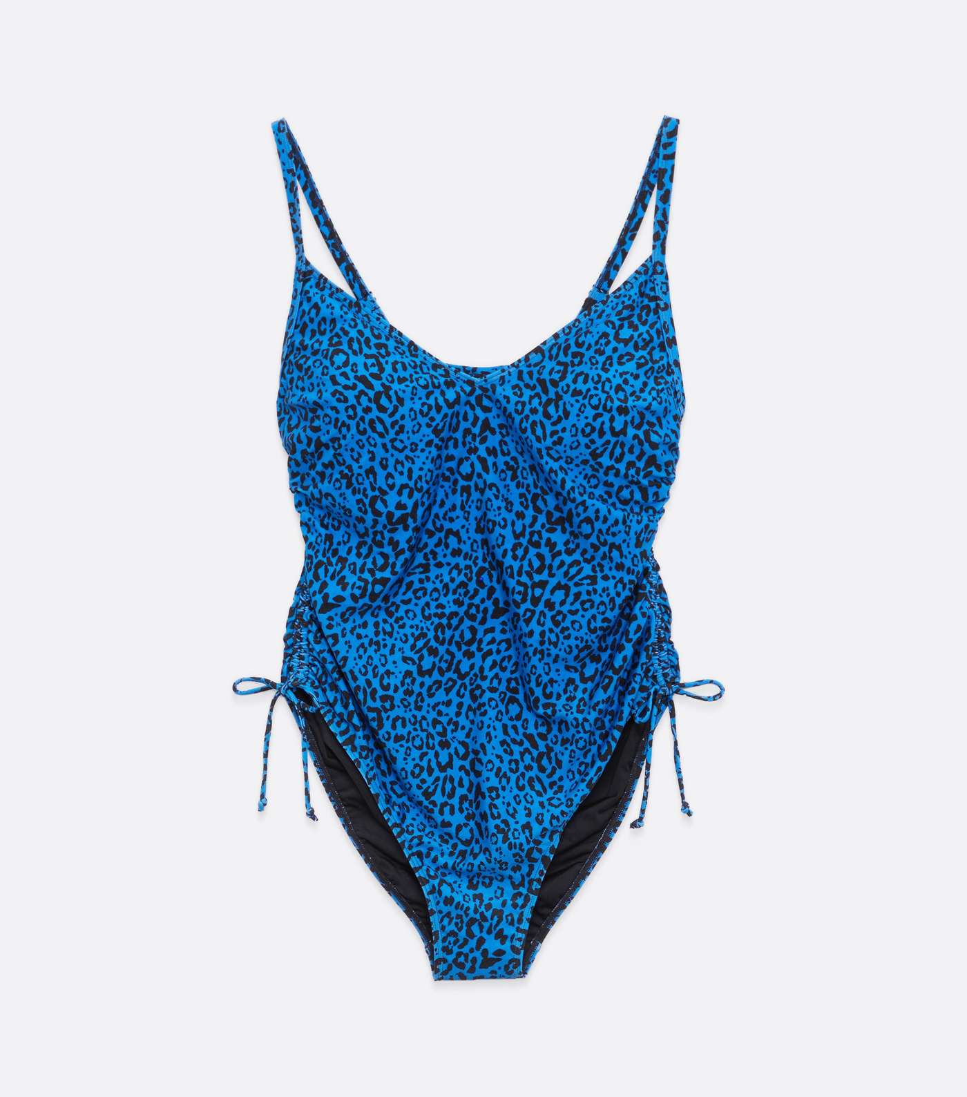 Curves Blue Leopard Print Ruched Tie Side Swimsuit Image 5