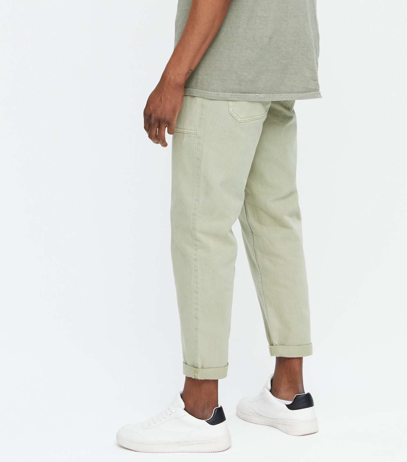 Green Cuffed Straight Fit Cargo Trousers Image 4