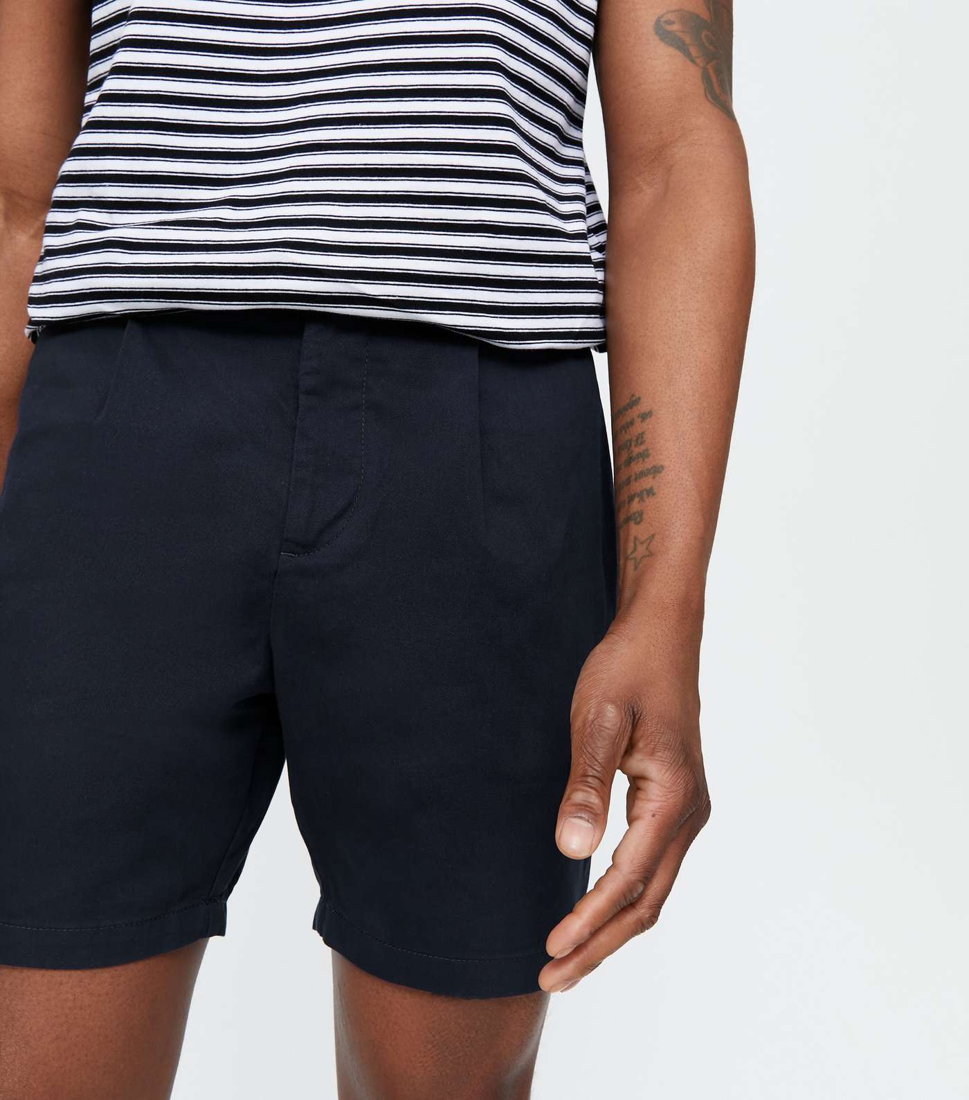 Navy Pleated Chino Shorts Image 3