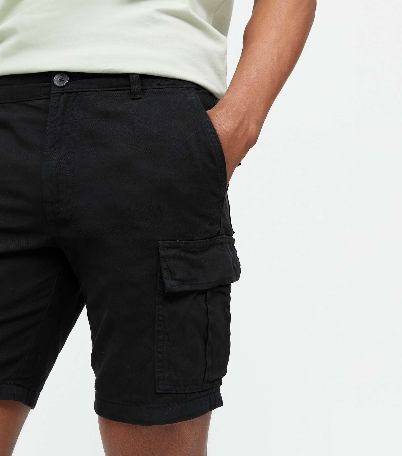 Black Cotton Cargo Shorts Image 3