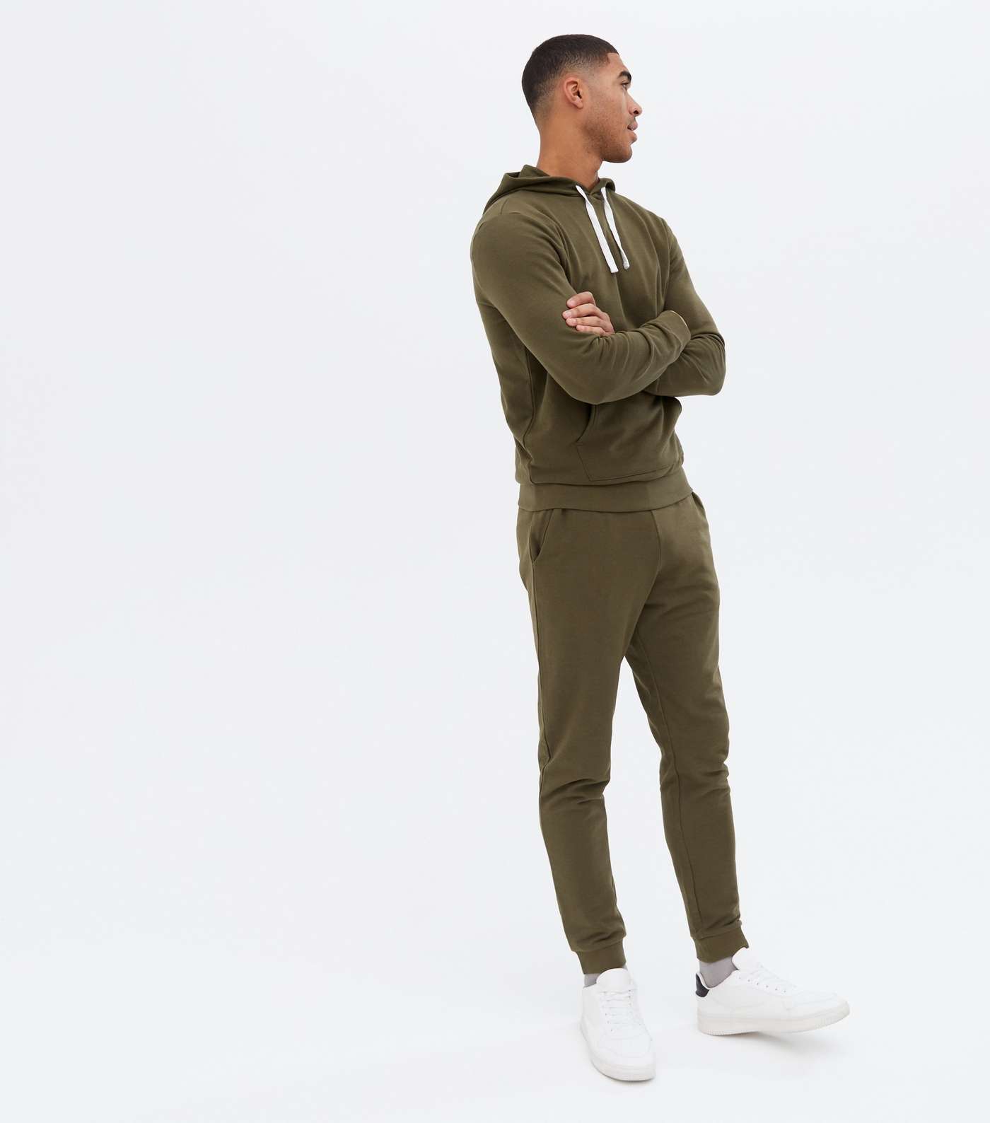 Khaki Jersey Pocket Front Long Sleeve Hoodie Image 2