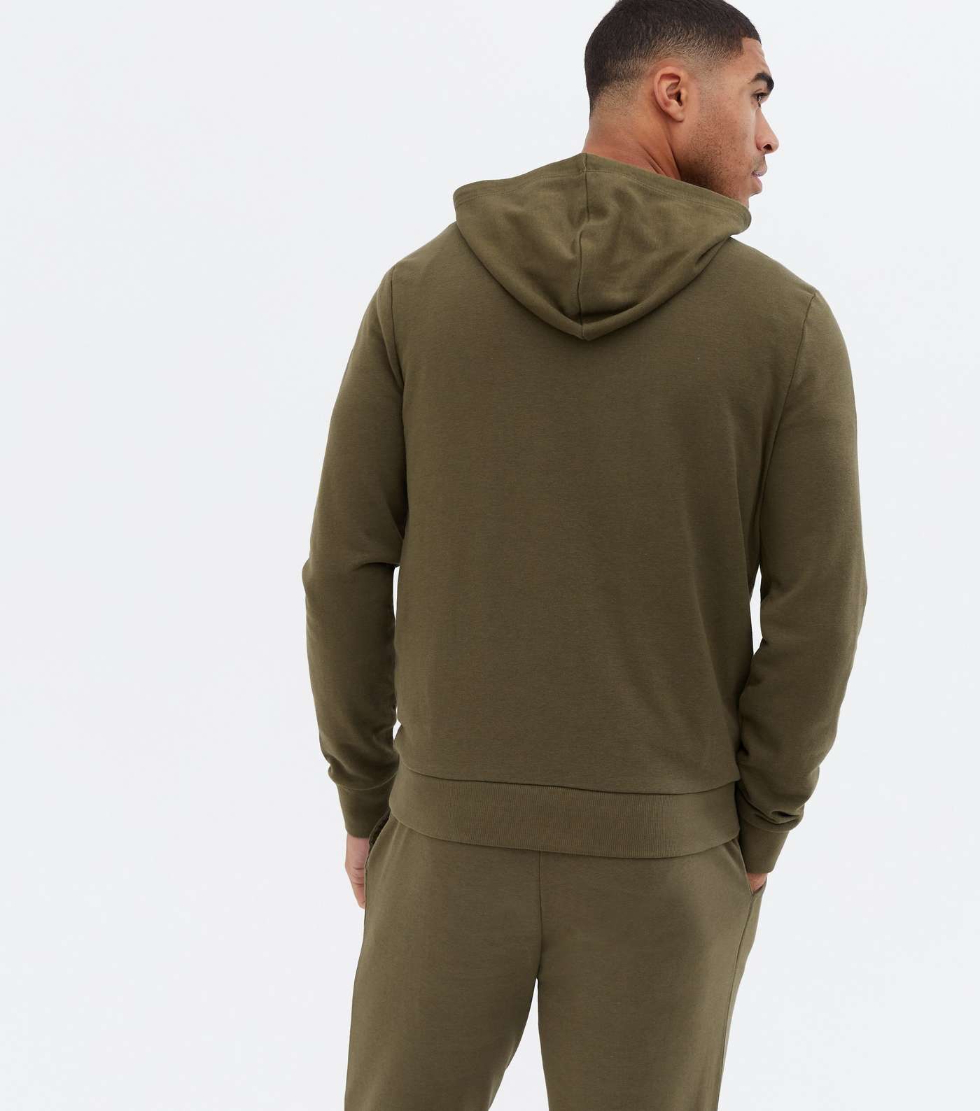 Khaki Jersey Pocket Front Long Sleeve Hoodie Image 4