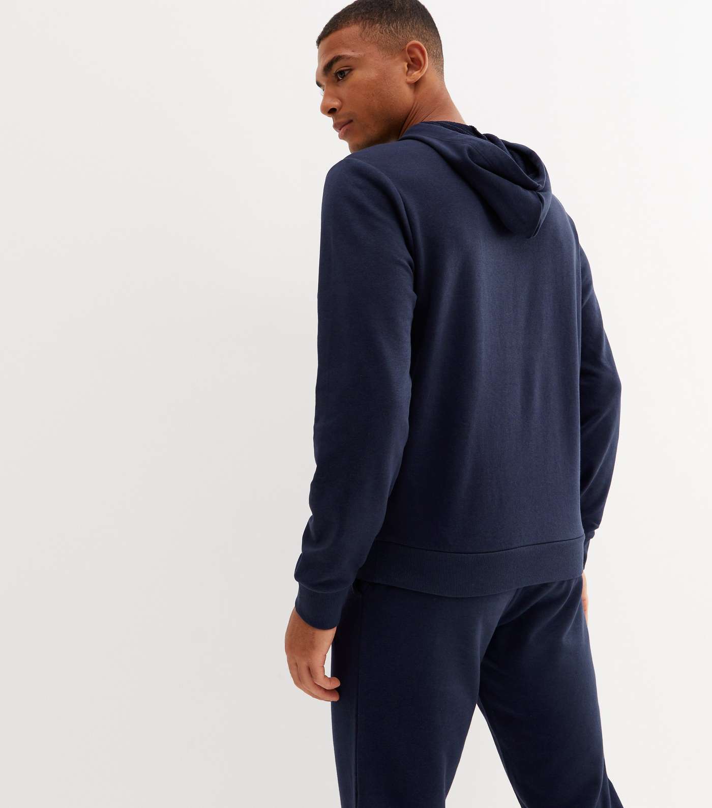 Navy Jersey Pocket Front Long Sleeve Hoodie Image 4