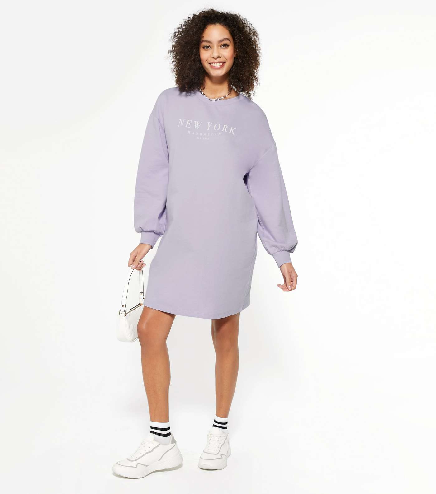 Lilac New York Embroidered Sweatshirt Dress Image 2