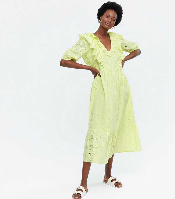 Light Green Broderie Frill Midi Dress | New Look Light Green Broderie Frill Midi Dress | New Look