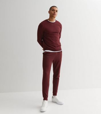 Burgundy Jersey Cuffed Leg Joggers 