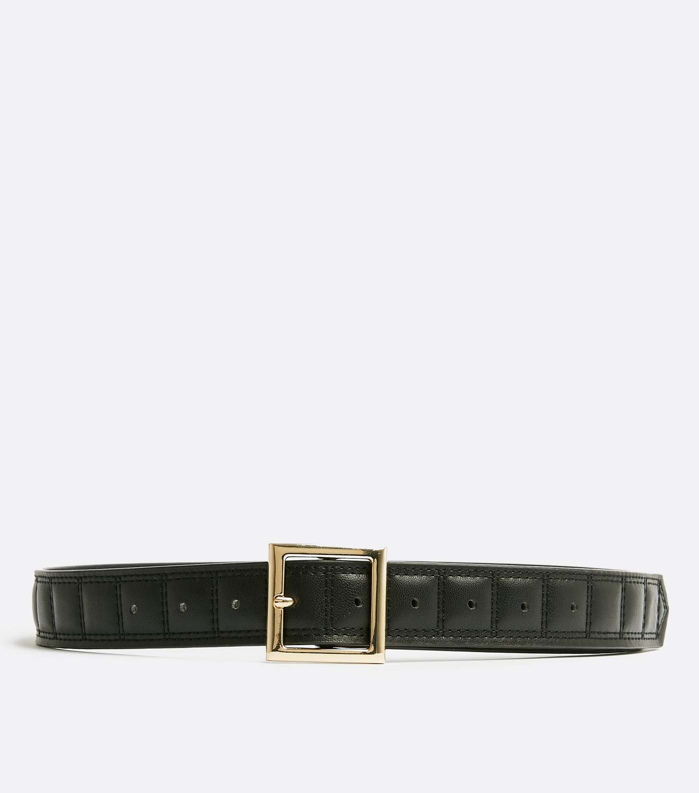 Black Leather-Look Quilted Square Belt