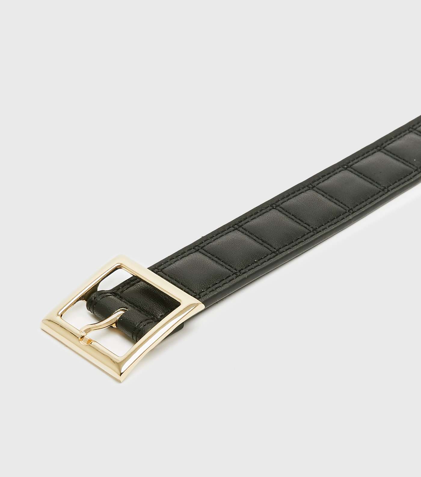 Black Leather-Look Quilted Square Belt Image 3