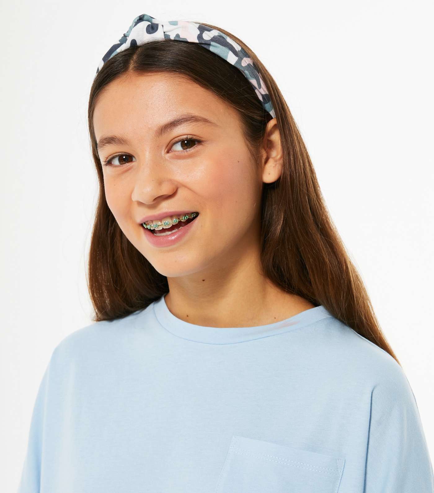 Girls Grey Camo Headband and Fluffy Scrunchie Set Image 2