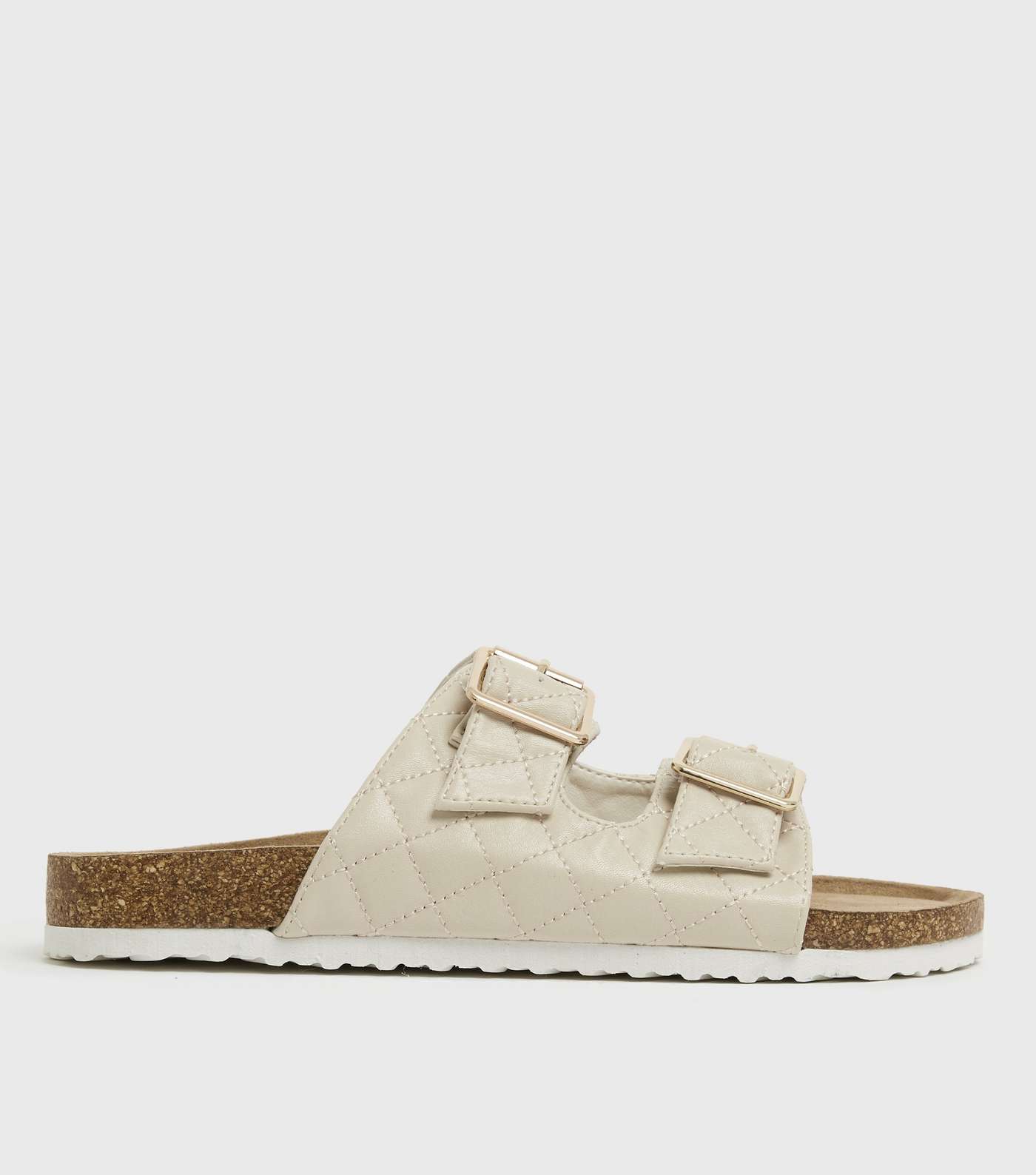 Girls Off White Quilted Buckle Strap Footbed Sliders