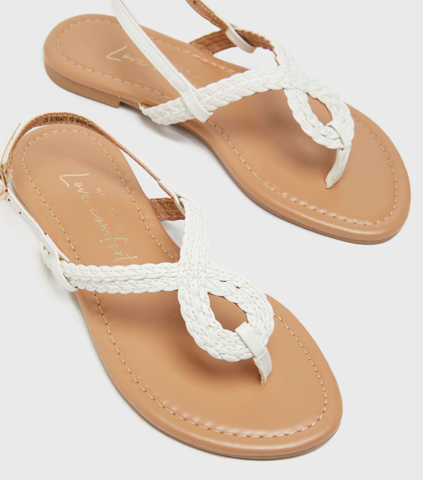 Girls White Plait Strap Sandals Image 3