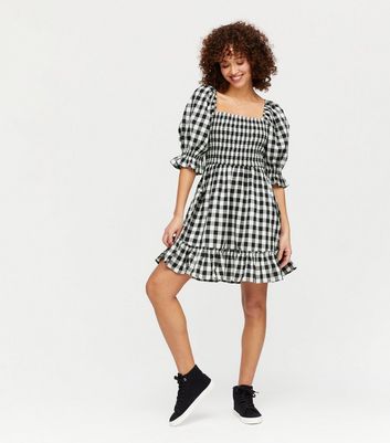 gingham square neck dress