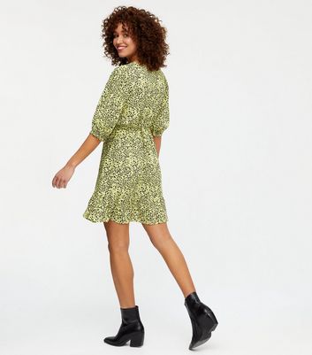new look green animal print dress