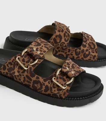 New look leopard hot sale print sliders