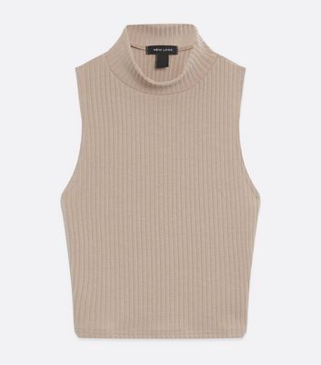 Image of Light Brown Sleeveless High Neck Top New Look