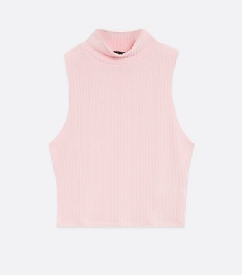 Image of Pale Pink Sleeveless Crop High Neck Top New Look