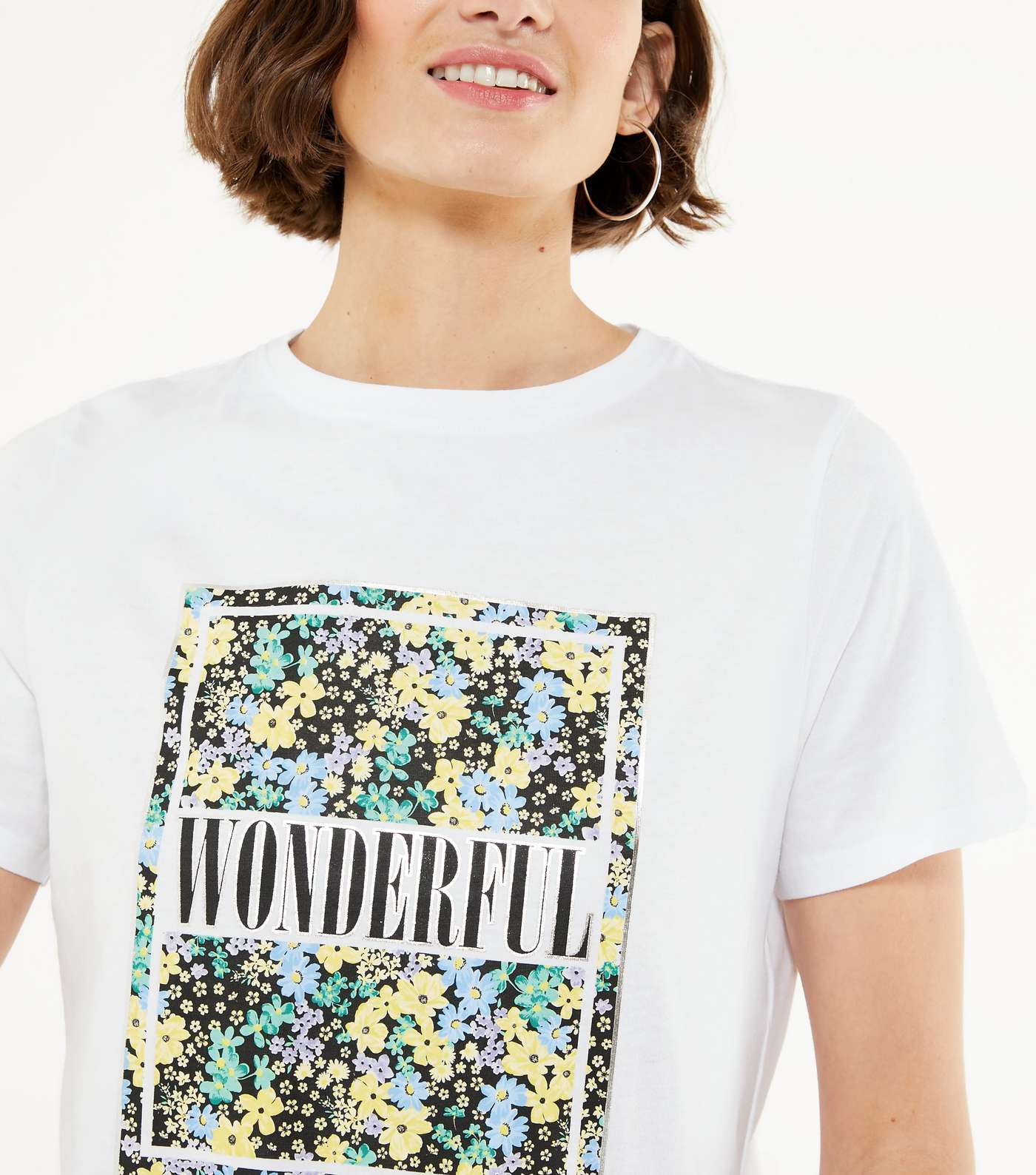 White Floral Wonderful Logo T-Shirt  Image 4