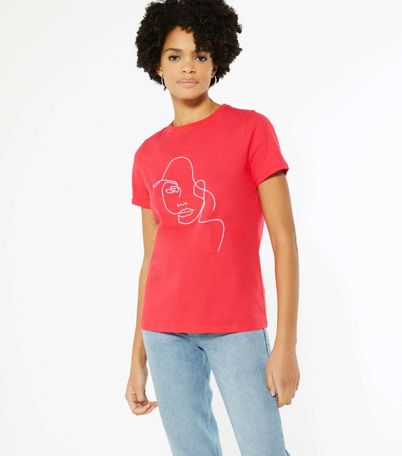 Red Embroidered Face T-Shirt 