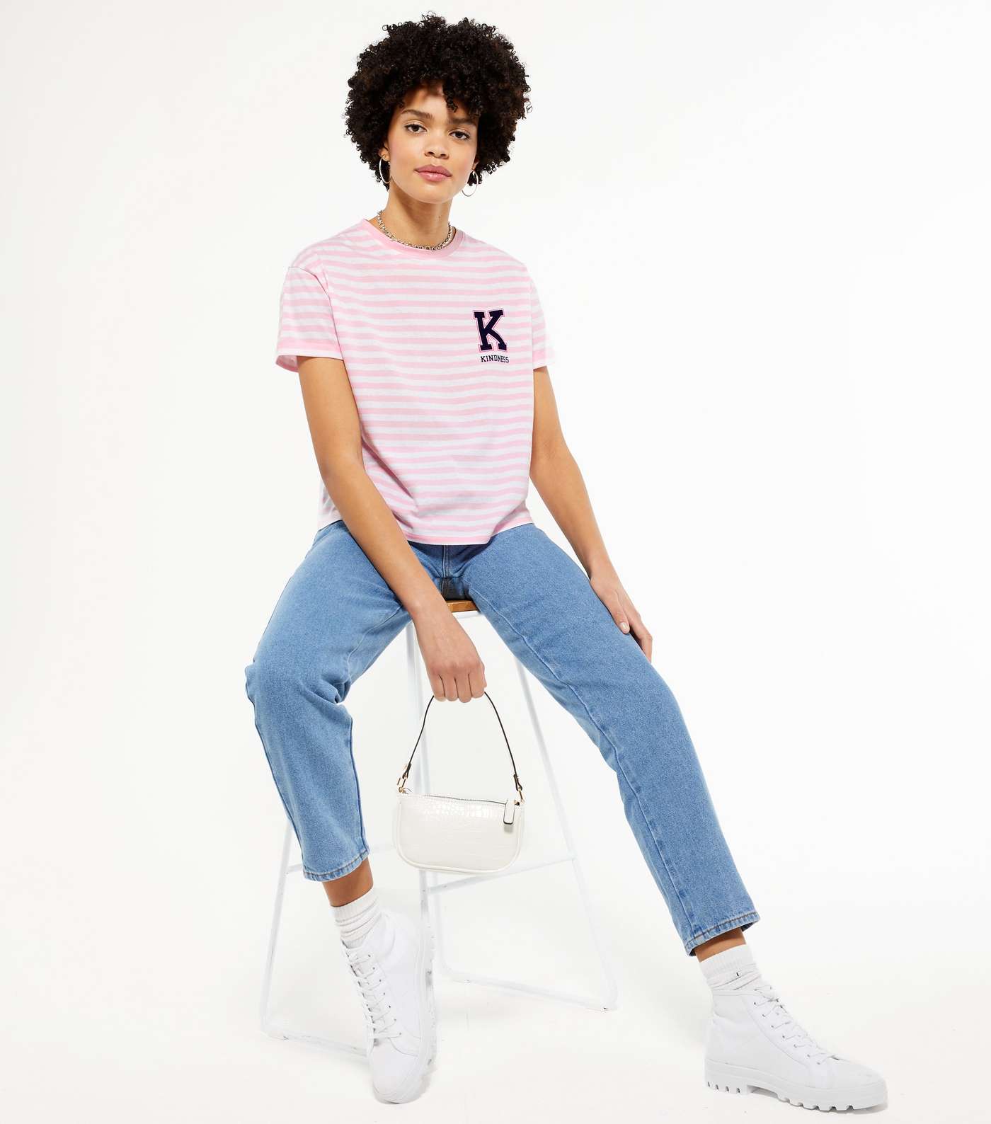 Pink Stripe Kindness Varsity Logo Boxy T-Shirt  Image 2