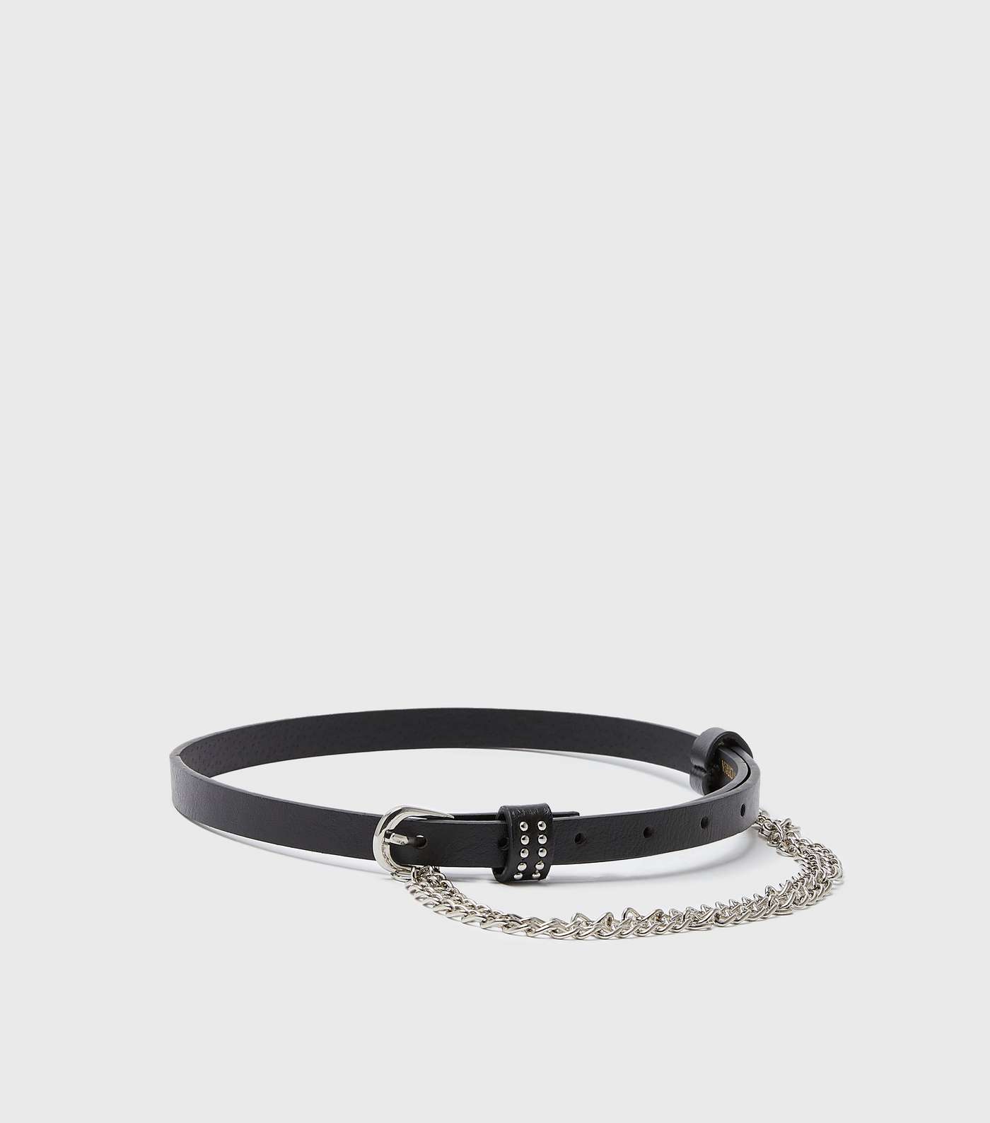 Girls Black Leather-Look Drape Chain Belt