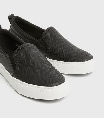 Girls Black Faux Snake Front Slip On Trainers New Look