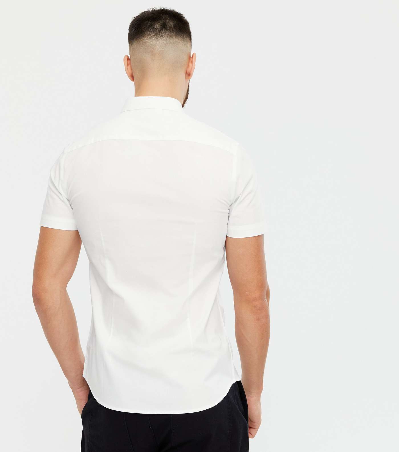 White Poplin Short Sleeve Muscle Fit Shirt Image 4