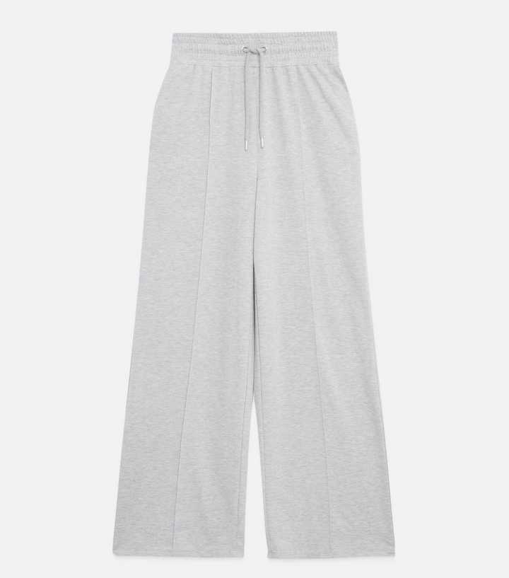 Grey Wide Leg Pintuck Joggers