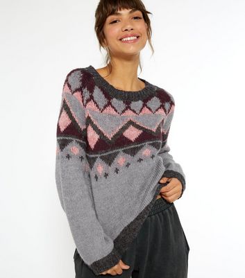 Sunshine Soul Light Grey Chevron Jumper 