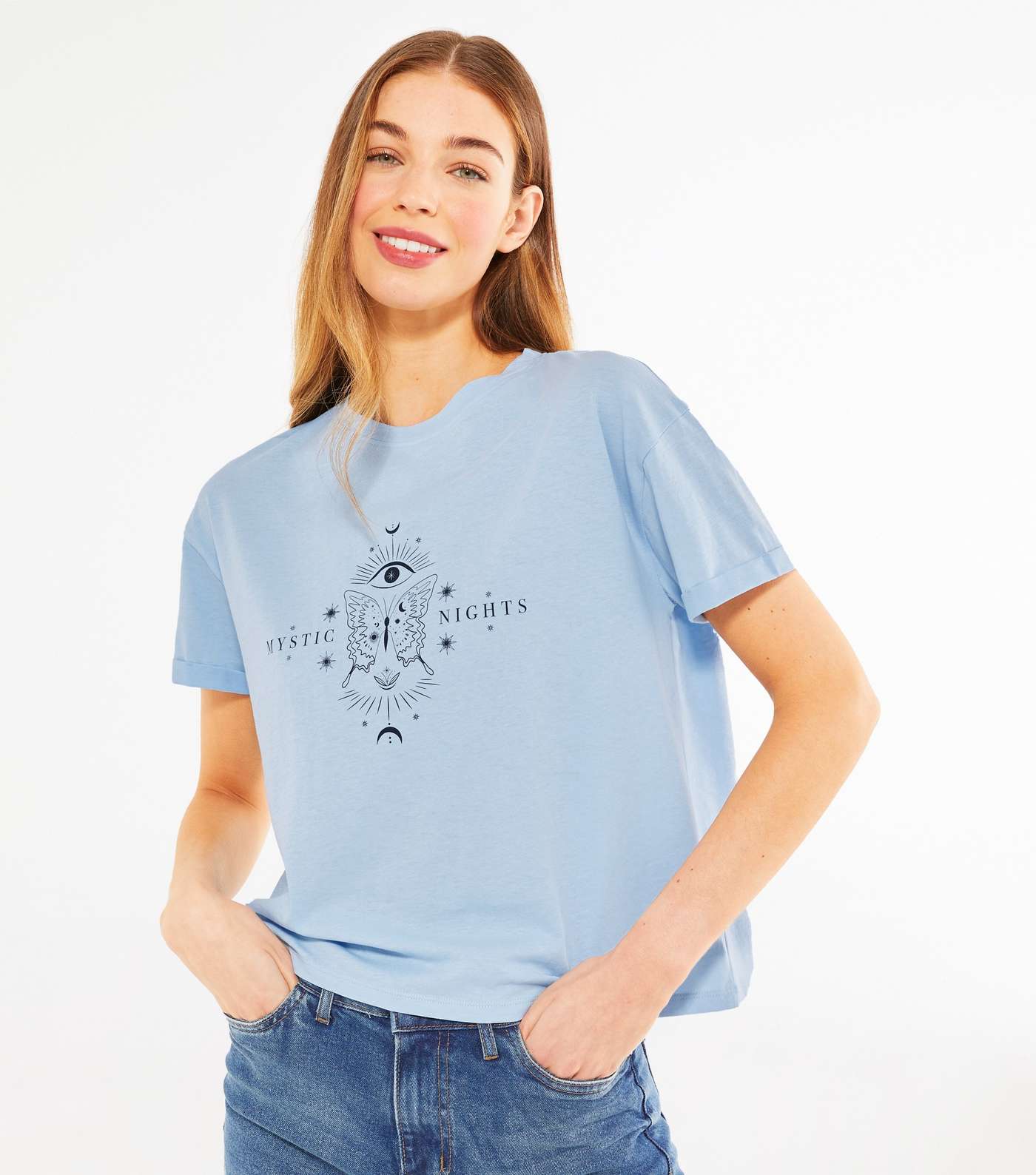 Pale Blue Mystic Nights Butterfly Logo T-Shirt