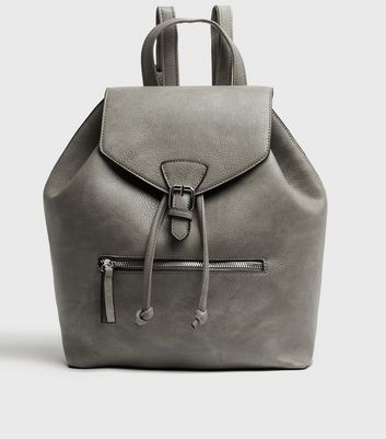 Grey Leather-Look Drawstring Backpack | New Look