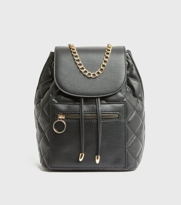 Black leather quilted backpack on sale