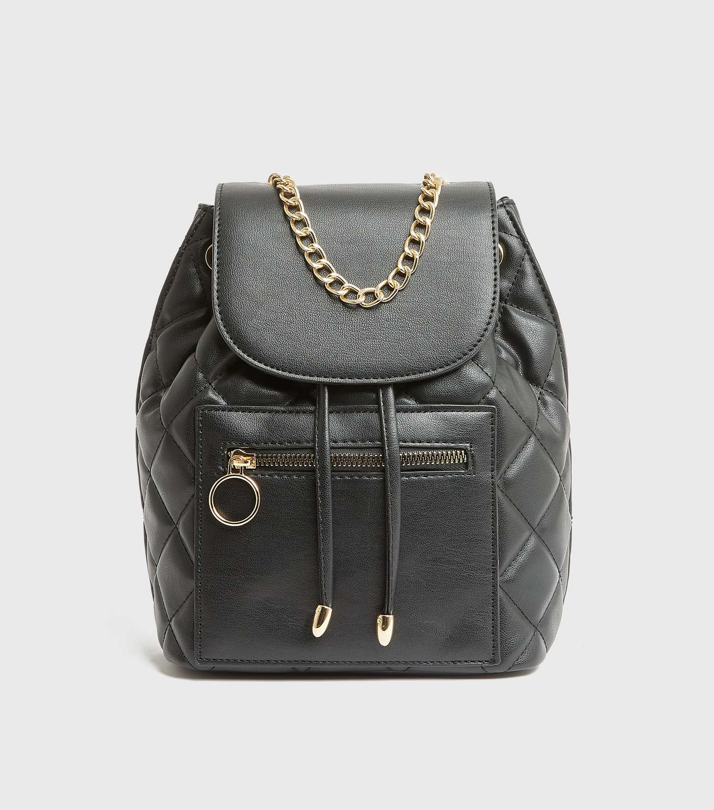 Black Leather-Look Quilted Backpack