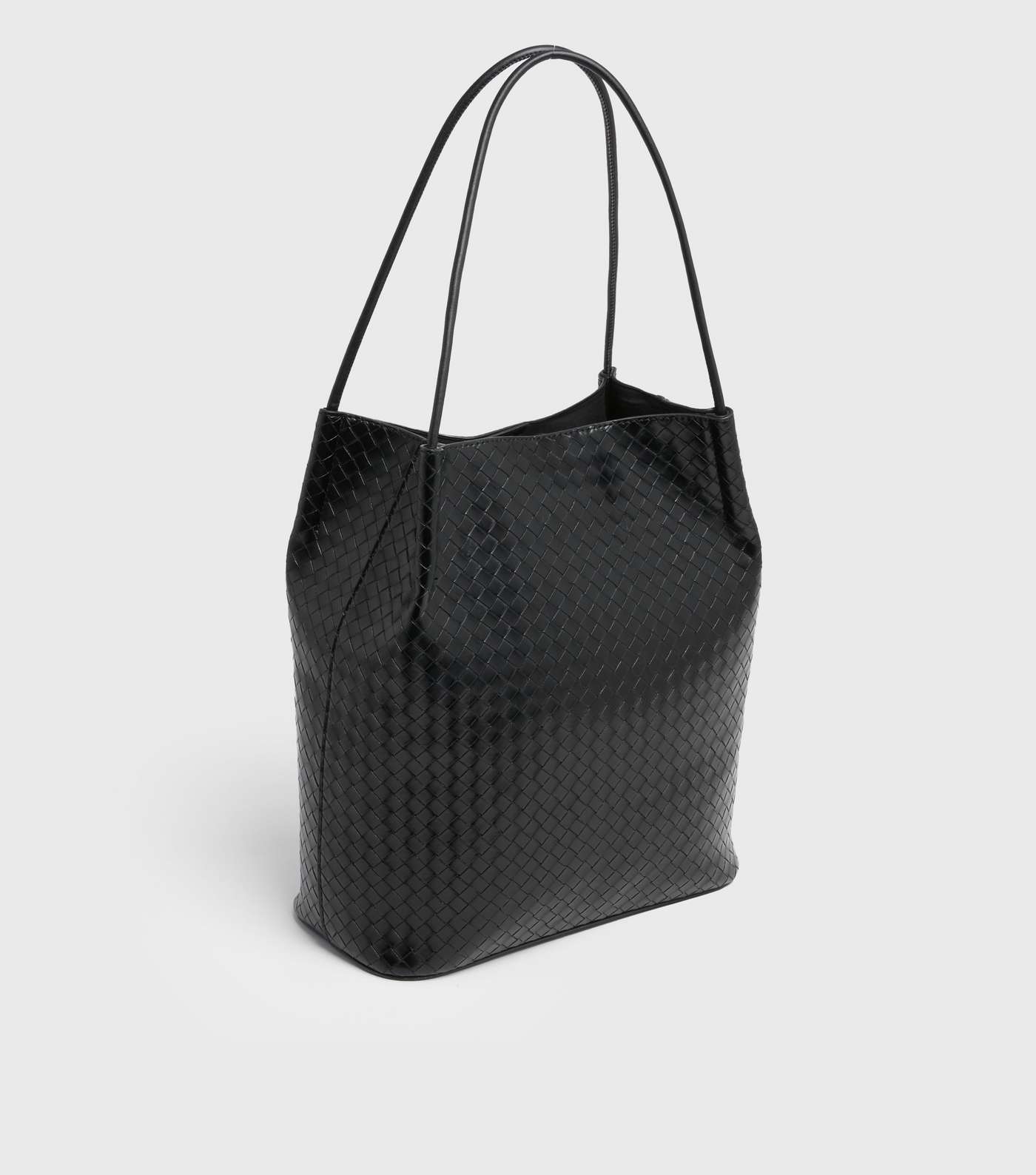 Black Leather-Look Woven Tote Bag Image 4
