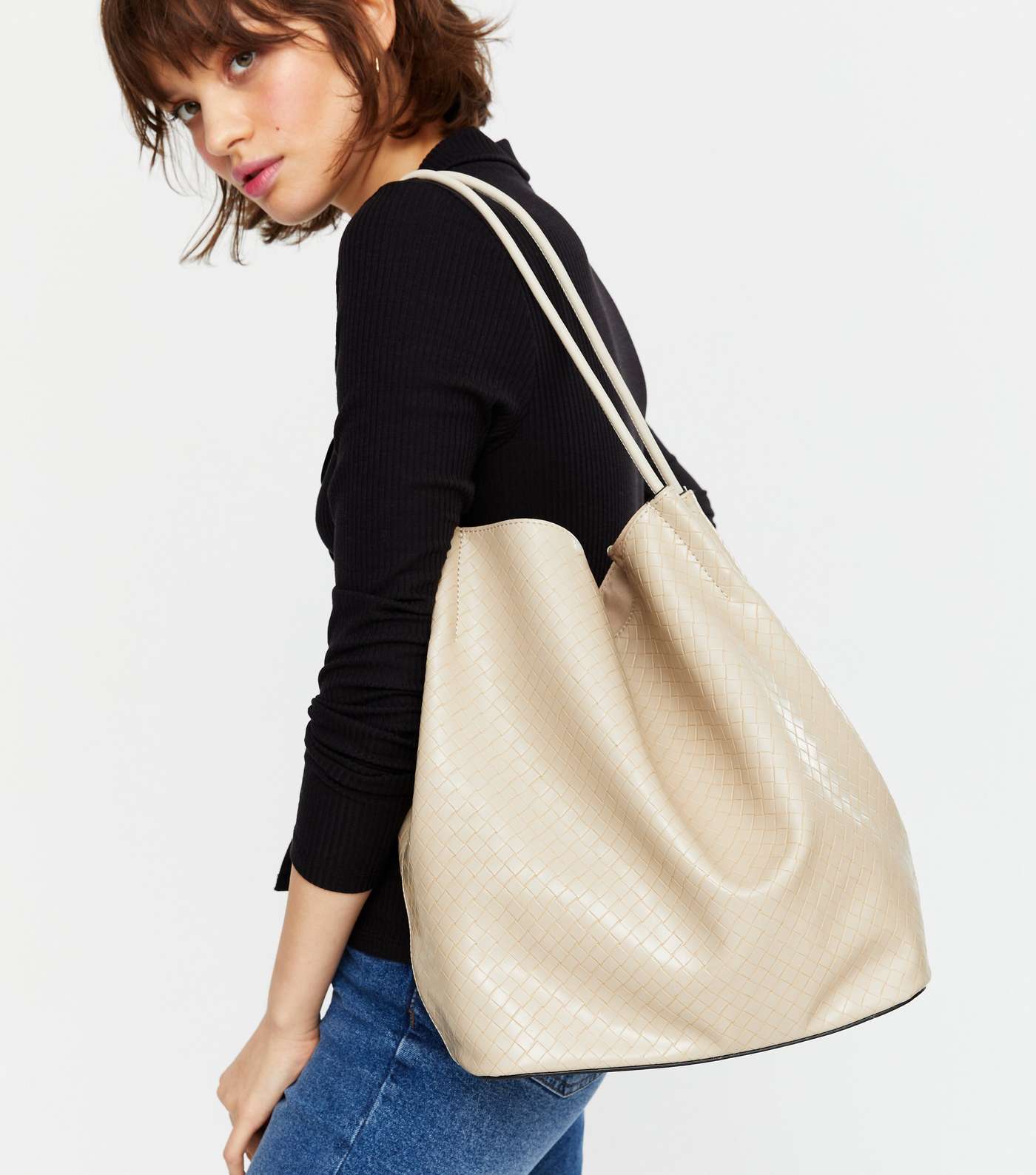 Stone Leather-Look Woven Tote Bag  Image 2