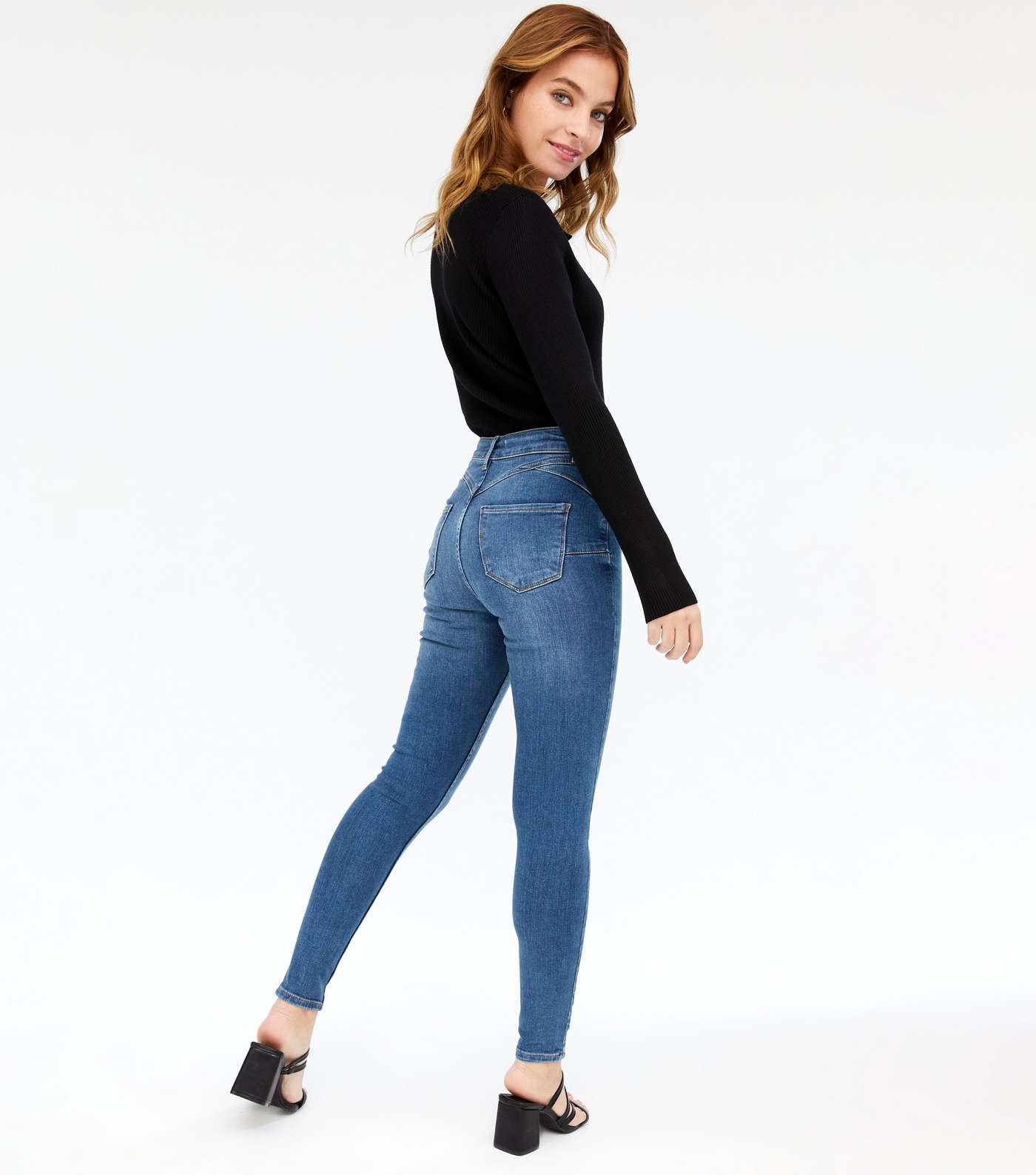 Petite Blue Mid Wash 'Lift & Shape' Jenna Skinny Jeans Image 3