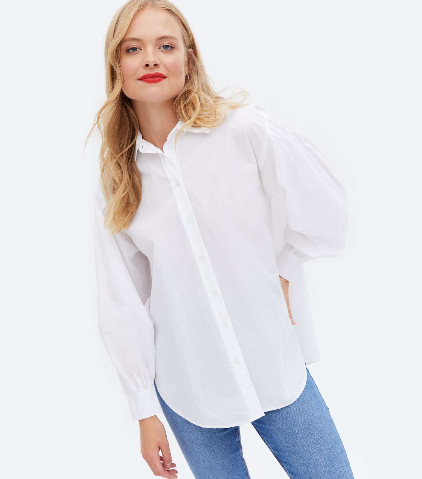 White Poplin Puff Sleeve Shirt Image 3