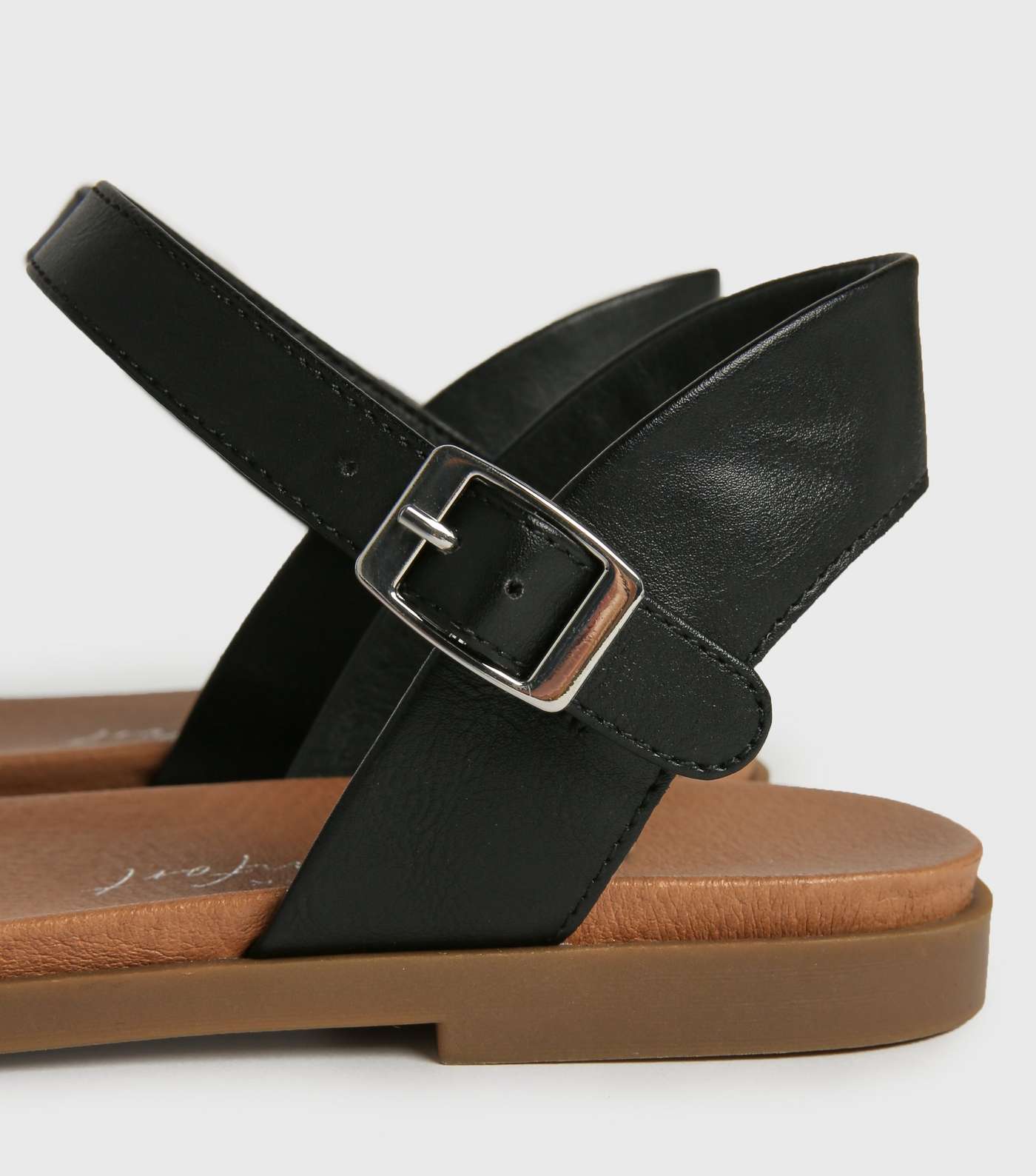 Black Leather-Look Flat Footbed Sandals Image 4