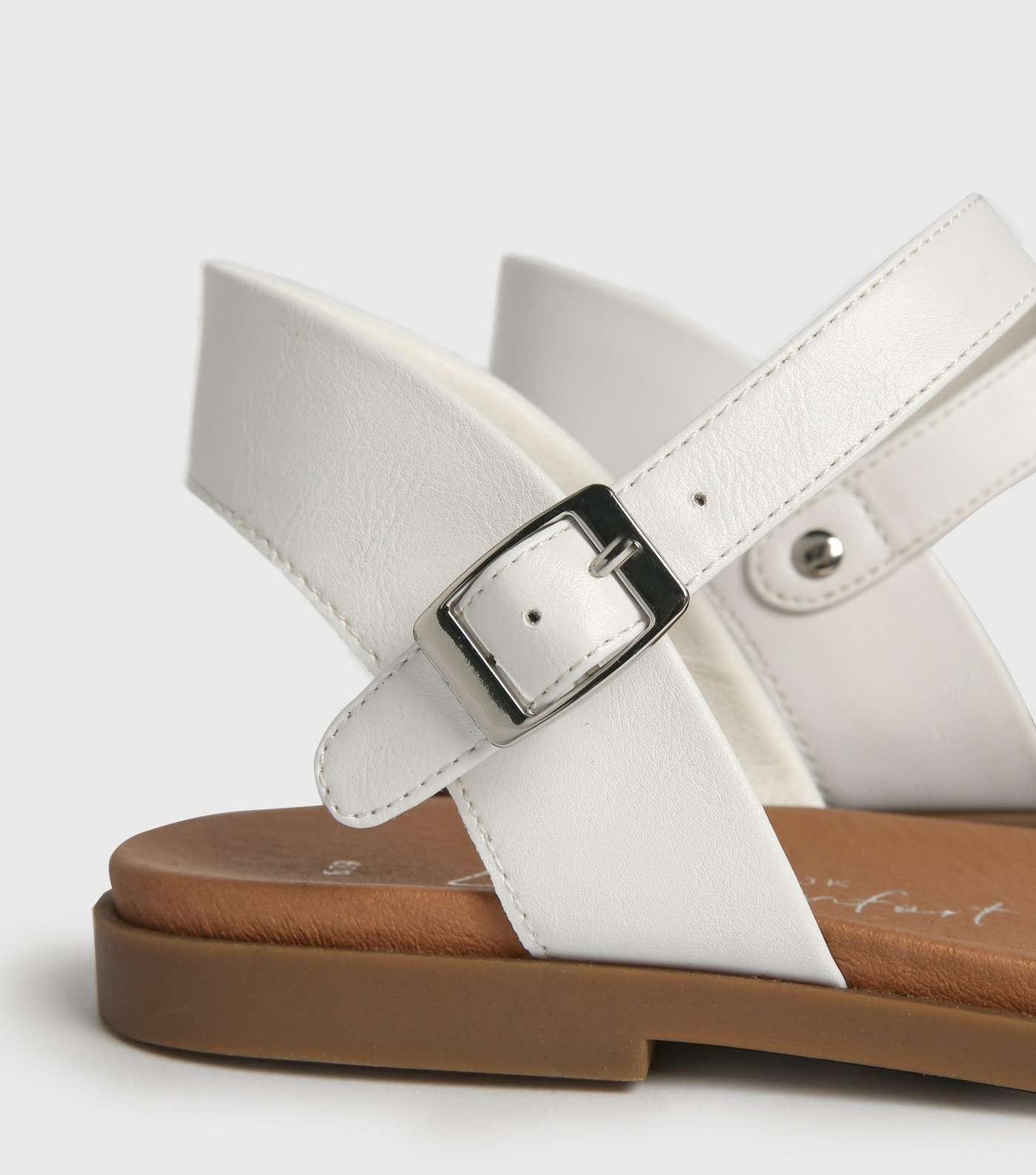 White Leather-Look Flat Footbed Sandals Image 4