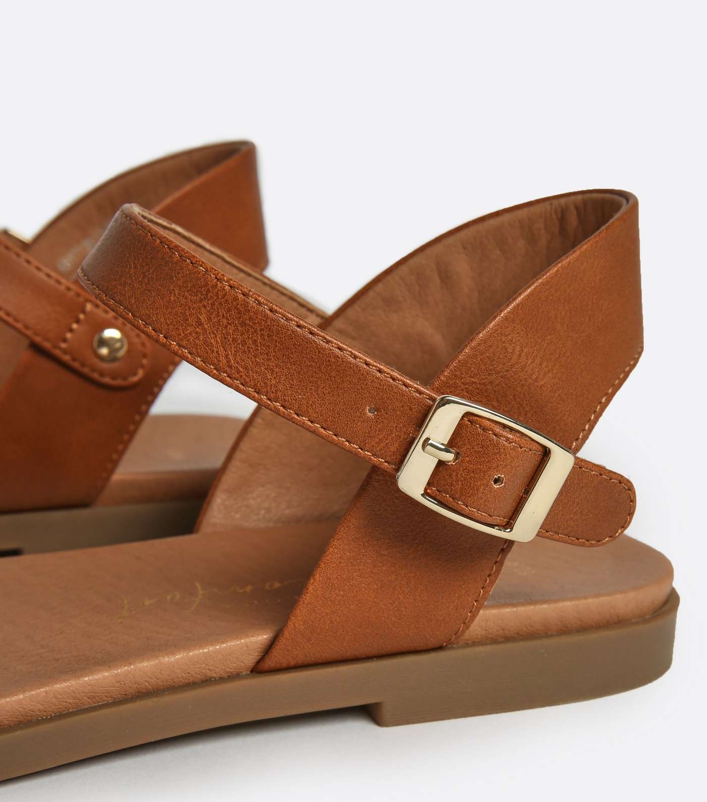 Tan Leather-Look Flat Footbed Sandals Image 4