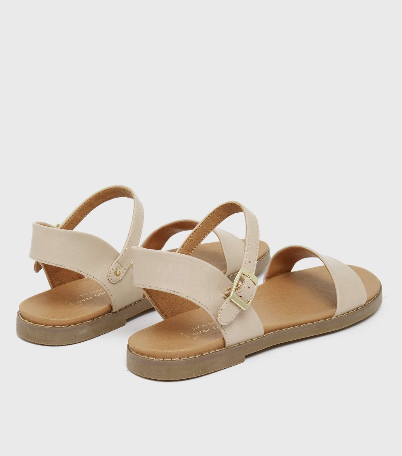Cream Leather-Look Flat Footbed Sandals Image 4