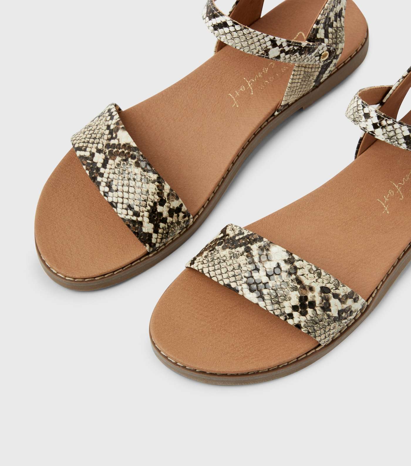 Stone Faux Snake Flat Footbed Sandals Image 3