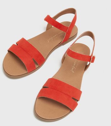 Wide Fit Red 2 Part Footbed Flat Sandals | New Look