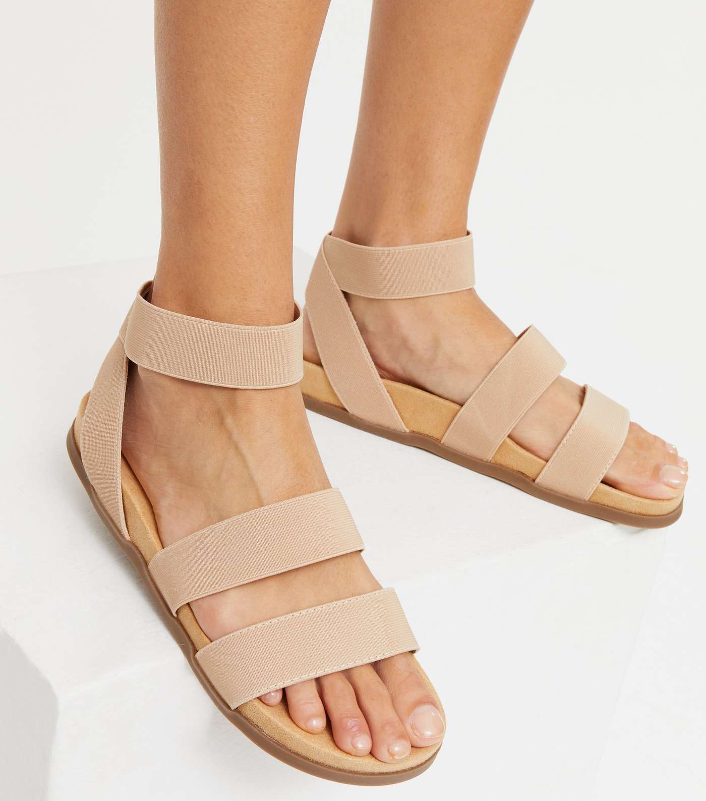 Wide Fit Cream Elastic Strap Footbed Sandals Image 2