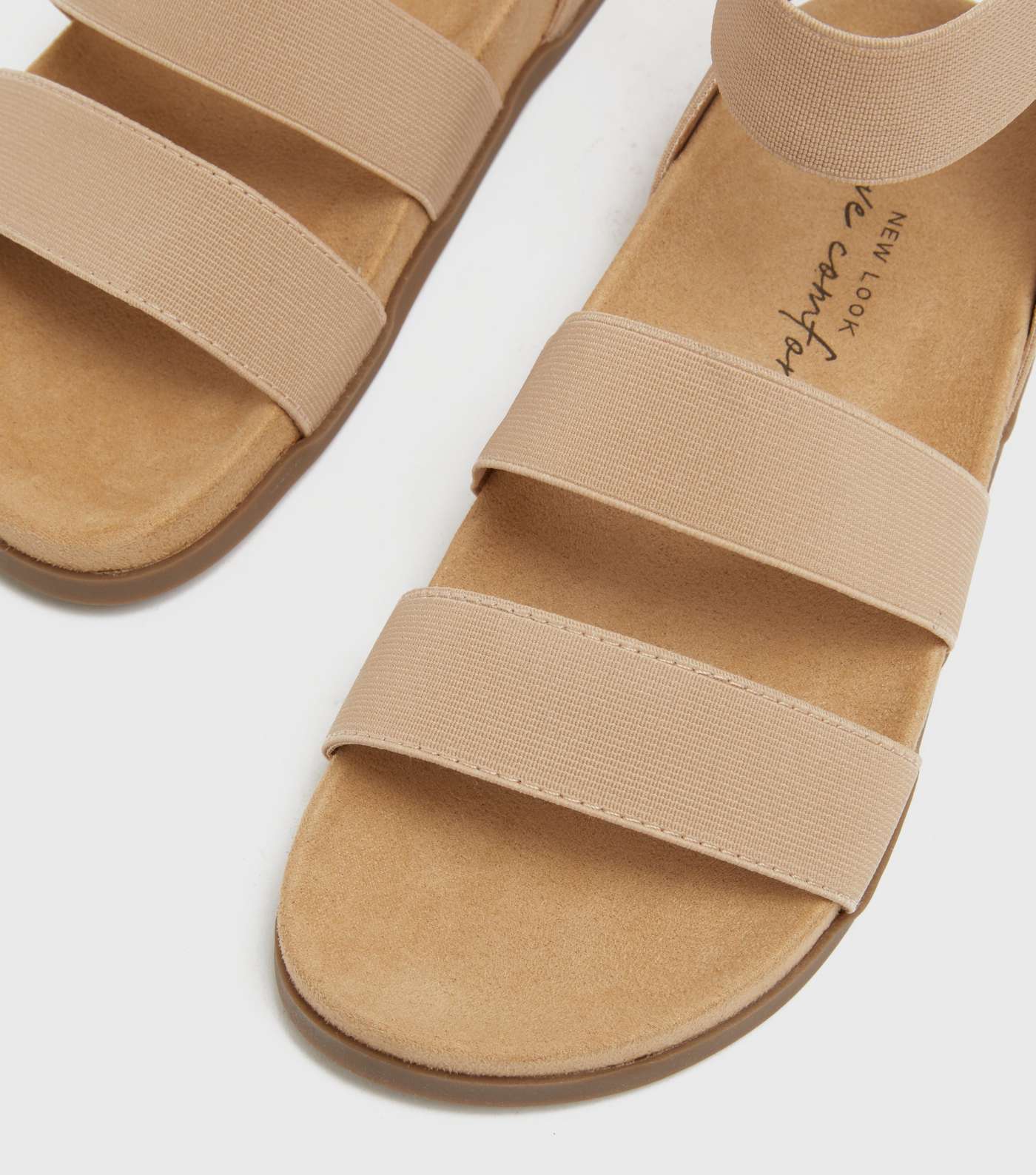 Wide Fit Cream Elastic Strap Footbed Sandals Image 4