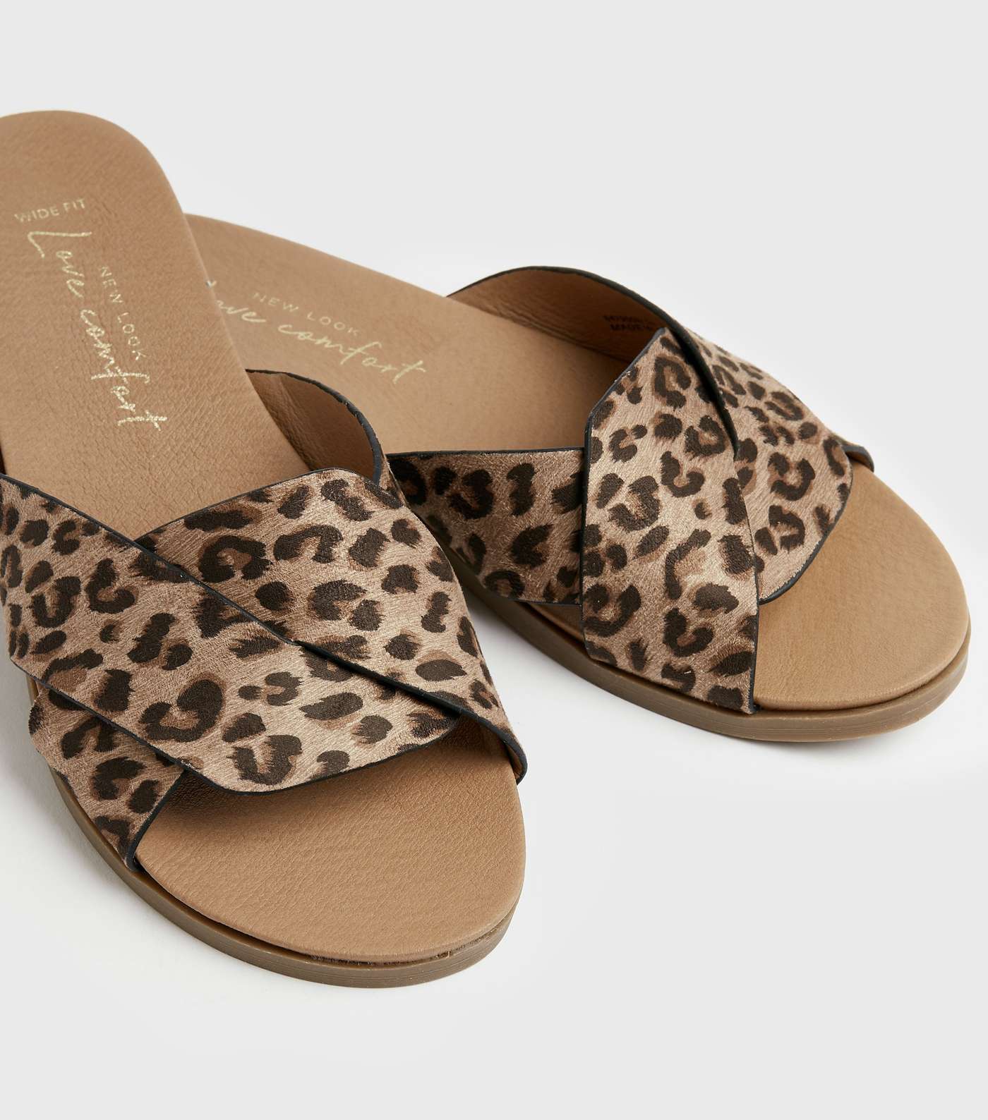 Wide Fit Stone Leopard Print Strap Footbed Sliders Image 4
