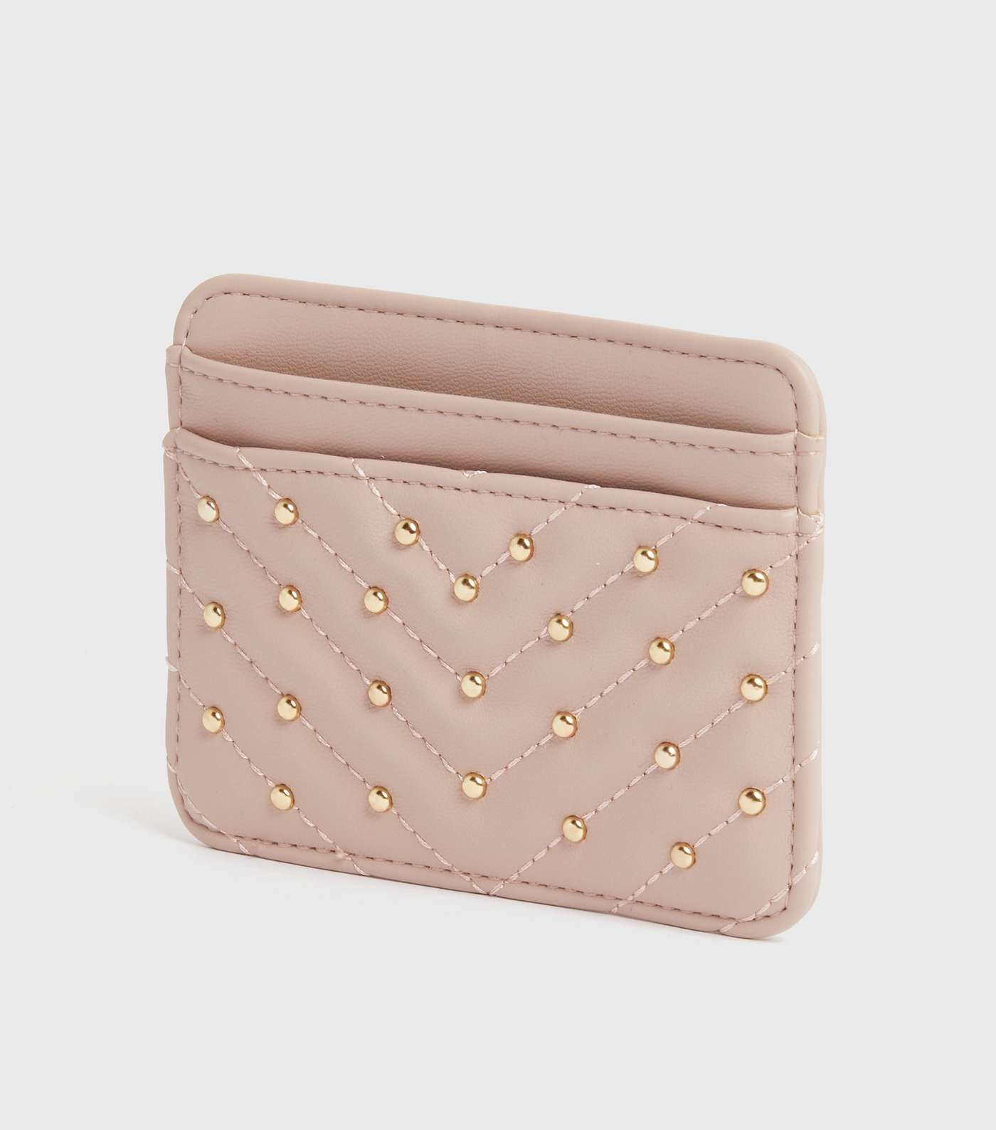 Pink Quilted Leather-Look Studded Card Holder